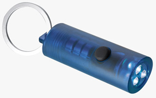 Breloc oval albastru cu lumina LED si buton din cauciuc